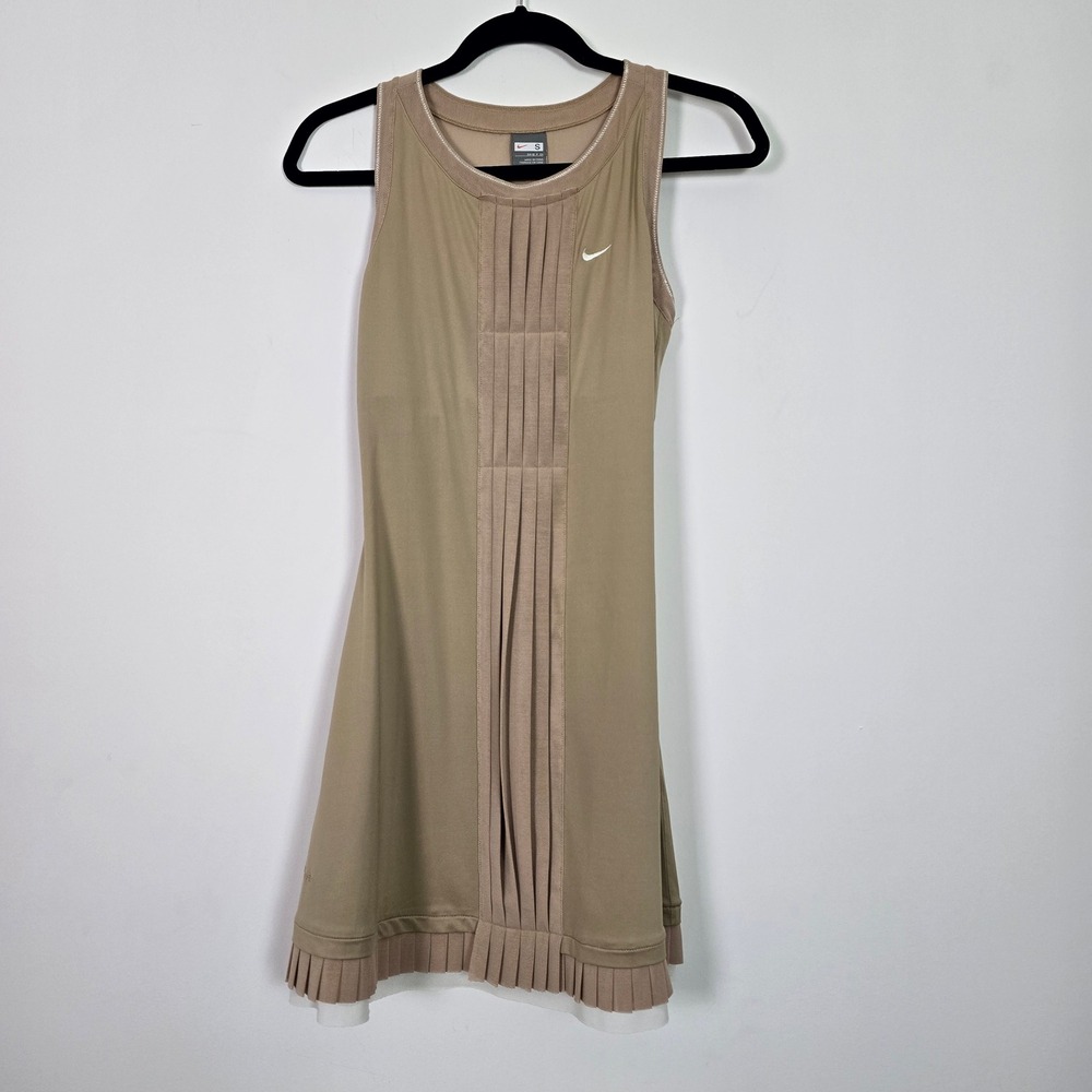 Nike Maria Sharapova Tennis Dress Small Tan Pleated Fit Dry Racerback Athleisure - Picture 4 of 13
